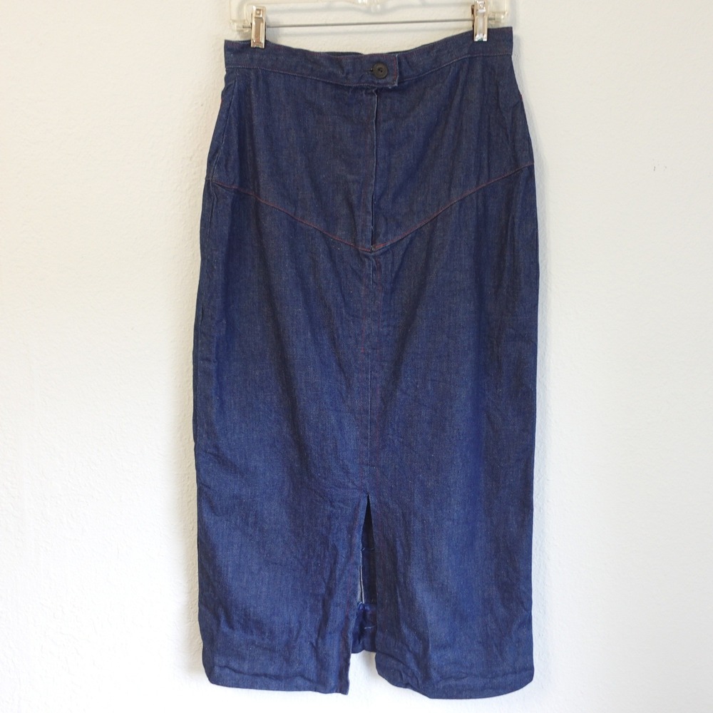 Vintage Handmade Denim Midi Skirt Abstract Floral Applique Retro 80s Western 8 - Picture 3 of 9